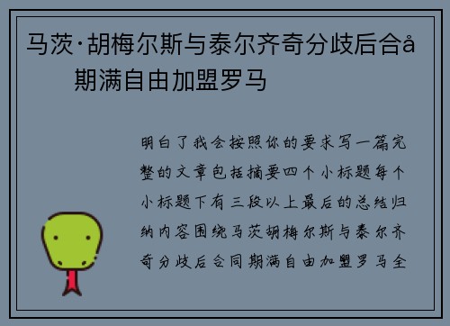 马茨·胡梅尔斯与泰尔齐奇分歧后合同期满自由加盟罗马 马茨·胡梅尔斯与泰尔齐奇分歧后合同期满自由加盟罗马